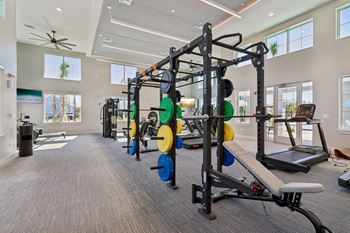 Fitness center with power rack and weight equipment